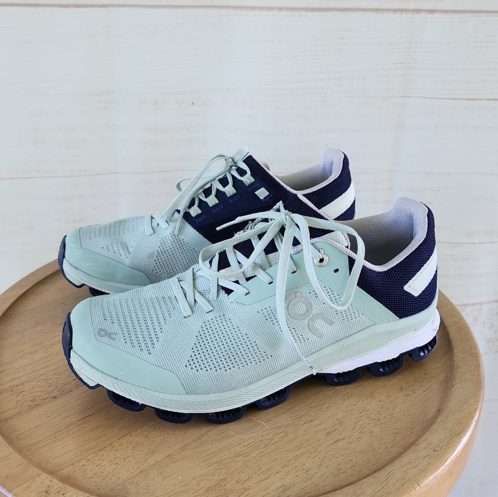 On Running Athletic Shoes in Light Blue and Navy